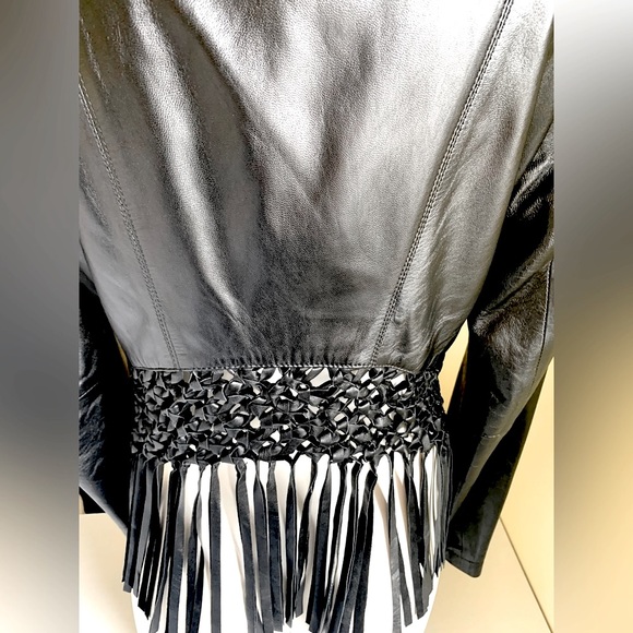 New Soft Black real Lamb leather Biker jacket Long leather tassels EUR 38 US 6-8 - Picture 11 of 16